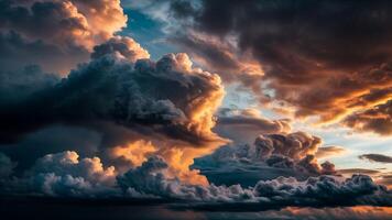 Dramatic storm clouds in a colorful sky. photo