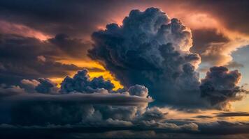 Dramatic storm clouds in a colorful sky. photo