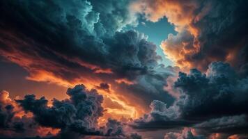 Dramatic storm clouds in a colorful sky. photo