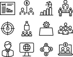 set of management icon illustration. enterprise, analysis, businessman, web, strategy, workplace, safety, communication, solution, worker vector