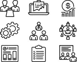 set of management icon illustration. enterprise, analysis, businessman, web, strategy, workplace, safety, communication, solution, worker vector