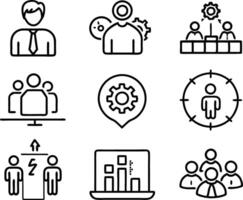 set of management icon illustration. enterprise, analysis, businessman, web, strategy, workplace, safety, communication, solution, worker vector