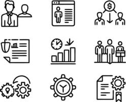 set of management icon illustration. enterprise, analysis, businessman, web, strategy, workplace, safety, communication, solution, worker vector