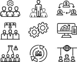 set of management icon illustration. enterprise, analysis, businessman, web, strategy, workplace, safety, communication, solution, worker vector
