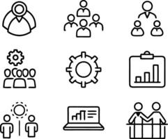 set of management icon illustration. enterprise, analysis, businessman, web, strategy, workplace, safety, communication, solution, worker vector