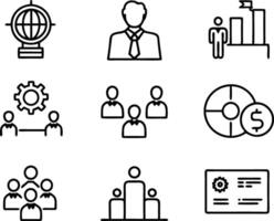 set of management icon illustration. enterprise, analysis, businessman, web, strategy, workplace, safety, communication, solution, worker vector