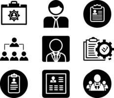 set of management icon illustration. enterprise, analysis, businessman, web, strategy, workplace, safety, communication, solution, worker vector