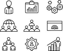 set of management icon illustration. enterprise, analysis, businessman, web, strategy, workplace, safety, communication, solution, worker vector