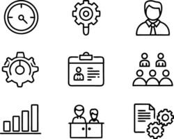 set of management icon illustration. enterprise, analysis, businessman, web, strategy, workplace, safety, communication, solution, worker vector