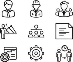 set of management icon illustration. enterprise, analysis, businessman, web, strategy, workplace, safety, communication, solution, worker vector