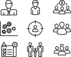 set of management icon illustration. enterprise, analysis, businessman, web, strategy, workplace, safety, communication, solution, worker vector
