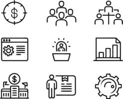set of management icon illustration. enterprise, analysis, businessman, web, strategy, workplace, safety, communication, solution, worker vector