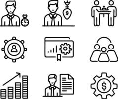 set of management icon illustration. enterprise, analysis, businessman, web, strategy, workplace, safety, communication, solution, worker vector