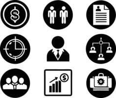 set of management icon illustration. enterprise, analysis, businessman, web, strategy, workplace, safety, communication, solution, worker vector