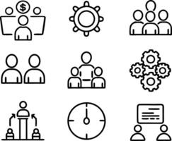set of management icon illustration. enterprise, analysis, businessman, web, strategy, workplace, safety, communication, solution, worker vector