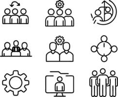set of management icon illustration. enterprise, analysis, businessman, web, strategy, workplace, safety, communication, solution, worker vector