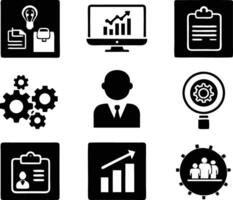 set of management icon illustration. enterprise, analysis, businessman, web, strategy, workplace, safety, communication, solution, worker vector