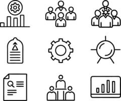 set of management icon illustration. enterprise, analysis, businessman, web, strategy, workplace, safety, communication, solution, worker vector