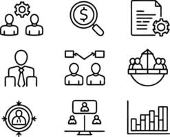 set of management icon illustration. enterprise, analysis, businessman, web, strategy, workplace, safety, communication, solution, worker vector