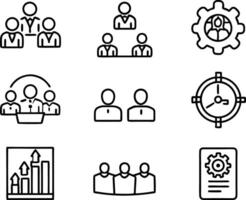 set of management icon illustration. enterprise, analysis, businessman, web, strategy, workplace, safety, communication, solution, worker vector