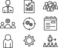 set of management icon illustration. enterprise, analysis, businessman, web, strategy, workplace, safety, communication, solution, worker vector