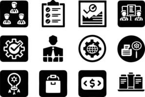 set of management icon illustration. enterprise, analysis, businessman, web, strategy, workplace, safety, communication, solution, worker vector