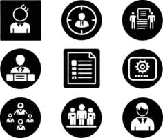 set of management icon illustration. enterprise, analysis, businessman, web, strategy, workplace, safety, communication, solution, worker vector
