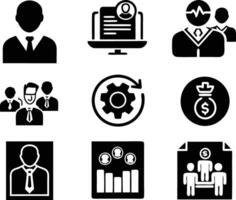 set of management icon illustration. enterprise, analysis, businessman, web, strategy, workplace, safety, communication, solution, worker vector