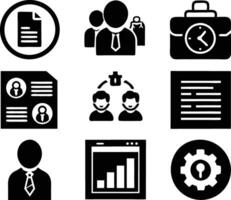 set of management icon illustration. enterprise, analysis, businessman, web, strategy, workplace, safety, communication, solution, worker vector