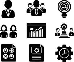 set of management icon illustration. enterprise, analysis, businessman, web, strategy, workplace, safety, communication, solution, worker vector