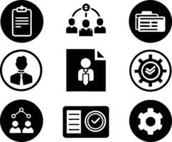 set of management icon illustration. enterprise, analysis, businessman, web, strategy, workplace, safety, communication, solution, worker vector