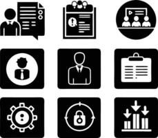 set of management icon illustration. enterprise, analysis, businessman, web, strategy, workplace, safety, communication, solution, worker vector
