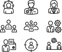 set of management icon illustration. enterprise, analysis, businessman, web, strategy, workplace, safety, communication, solution, worker vector