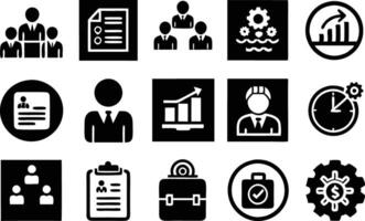 set of management icon illustration. enterprise, analysis, businessman, web, strategy, workplace, safety, communication, solution, worker vector