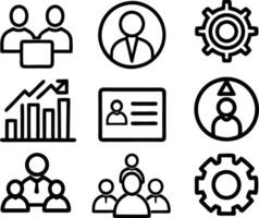 set of management icon illustration. enterprise, analysis, businessman, web, strategy, workplace, safety, communication, solution, worker vector
