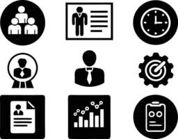 set of management icon illustration. enterprise, analysis, businessman, web, strategy, workplace, safety, communication, solution, worker vector