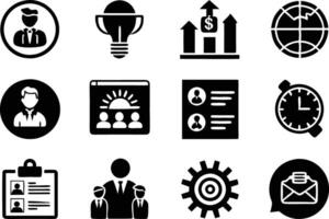 set of management icon illustration. enterprise, analysis, businessman, web, strategy, workplace, safety, communication, solution, worker vector