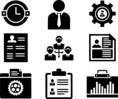 set of management icon illustration. enterprise, analysis, businessman, web, strategy, workplace, safety, communication, solution, worker vector