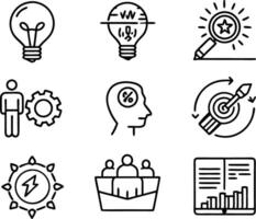 set of skills icon line art. skill, concept, development, education, training, skills, youth, creative vector