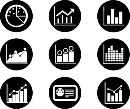 set of statistics icon illustration. business, chart, graph, statistics, data, finance, investment, concept, analysis vector