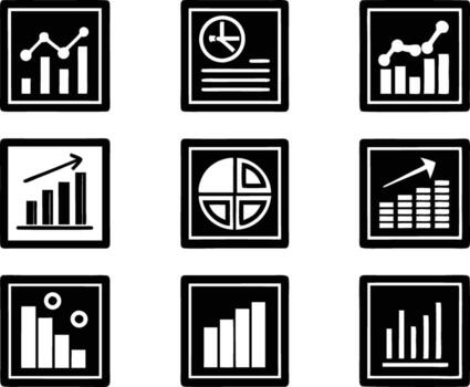set of statistics icon illustration. business, chart, graph, statistics, data, finance, investment, concept, analysis vector