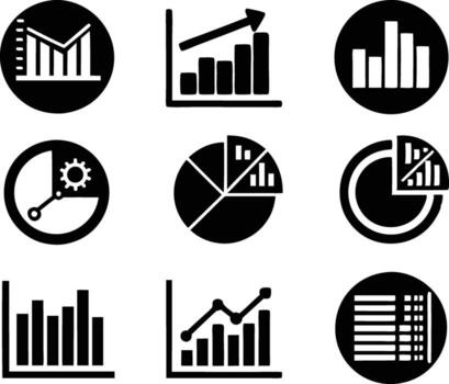 set of statistics icon illustration. business, chart, graph, statistics, data, finance, investment, concept, analysis vector