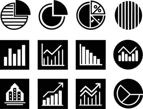 set of statistics icon illustration. business, chart, graph, statistics, data, finance, investment, concept, analysis vector