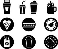 set of food and drink icon illustration. food, drink, beverage, restaurant, wine, lunch, breakfast, alcohol, cocktail vector