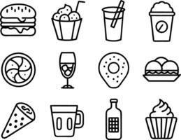 set off food and drink icon line art illustration.food, drink, beverage, restaurant, wine, meal, lunch, breakfas vector