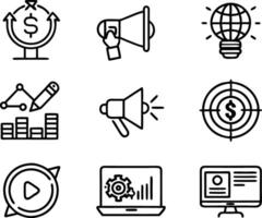 set of marketing icon illustration. business, marketing, digital, analysis, technology, strategy, growth, online, media, market vector