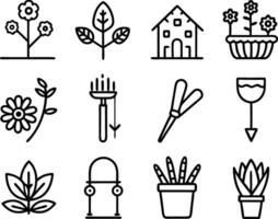 set of garden icon illustration. garden, gardening, nature, growth, organic, spring, summer, agriculture, green vector