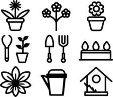 set of garden icon illustration. garden, gardening, nature, growth, organic, spring, summer, agriculture, green vector
