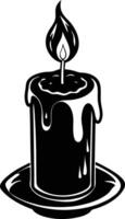 candle with a flickering flame and dripping wax, silhouette. decorative, drip, home, event, festive, fire, flame, flickering, glow vector