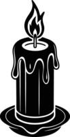 candle with a flickering flame and dripping wax, silhouette. decorative, drip, home, event, festive, fire, flame, flickering, glow vector